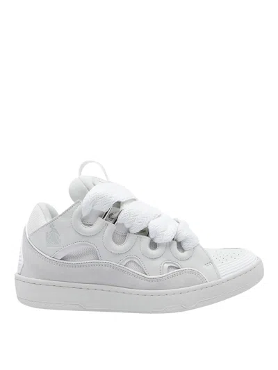 Lanvin Curb Sneakers In White Suede And Leather In Multi