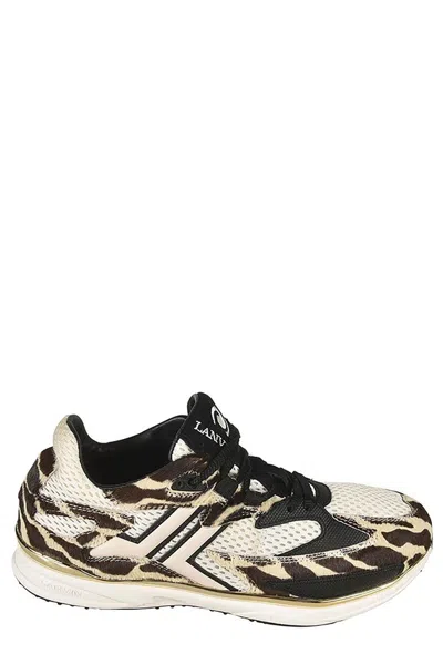 Lanvin Mesh Lace-up Sneakers In Dark Beige
