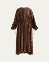 Lanvin Zig Zag Devore Velvet Midi Dress In Brown