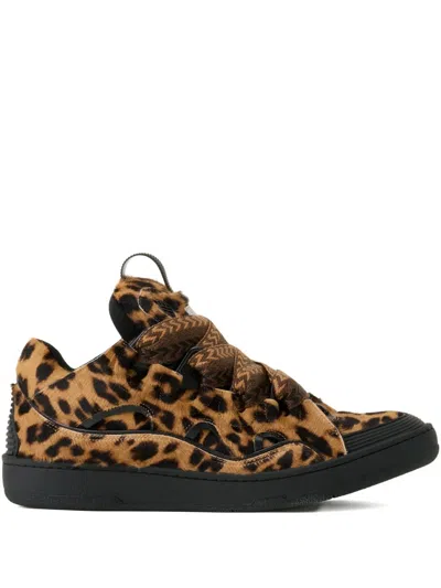 Lanvin Zigzag-tie Leopard Sneakers In Brown