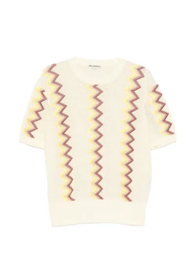 Lanvin Zigzag-pattern Short-sleeve T-shirt In Neutral