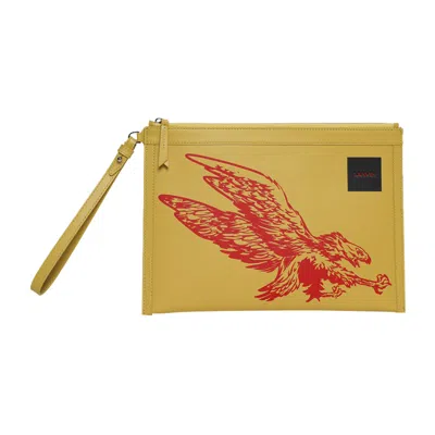 Pre-owned Lanvin Zipped Flat Pouch With Eagle Print 'corn/bright Orange' | Yellow | Men's Size Onesize