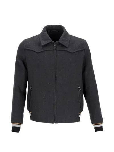 Pre-owned Lanvin Zipped Wool Bomber Jacket In Gray