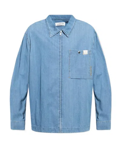 Lanvin Zipper Denim Shirt In Blue