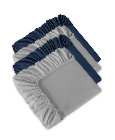 Lanwood Home Solid Microfiber Cotton Fitted 4 Pack Sheet Set, Twin Xl In Gray,navy