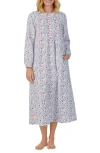 Lanz Of Salzburg Ballet Long Sleeve Flannel Nightgown In Wht Grd