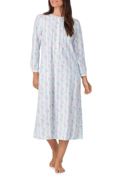 Lanz Of Salzburg Ballet Long Sleeve Flannel Nightgown In Wht/prt