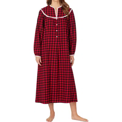 Lanz Of Salzburg Cotton Lace-trim Flannel Nightgown In Red Plaid