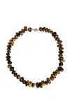 Laoli 14k And 18k Yellow Gold Diamond Tiger Eye Collar In Brown