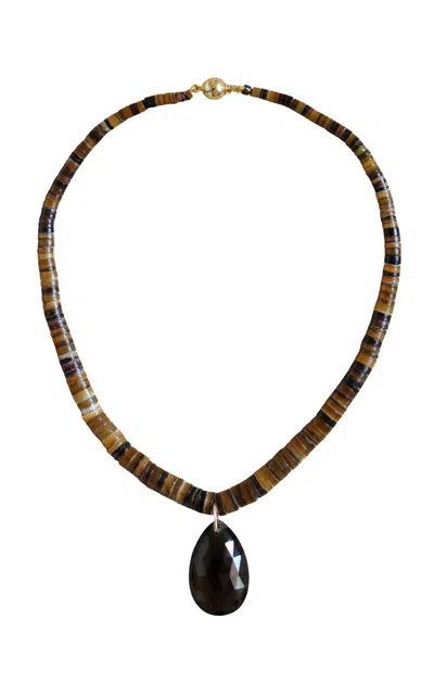 Laoli 14k And 18k Yellow Gold The Multi Drop Collar Smoky Quartz With Diamonds In Black