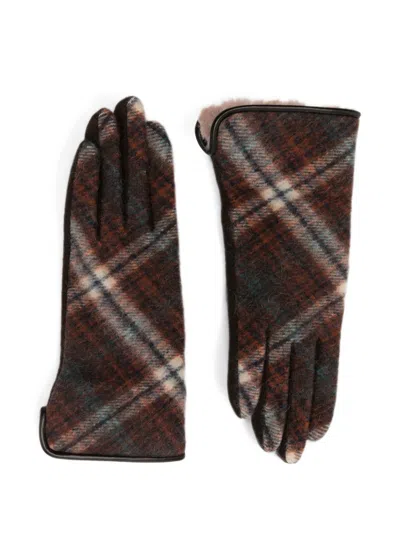 L'apero Beauvais Check-pattern Wool Gloves In Brown
