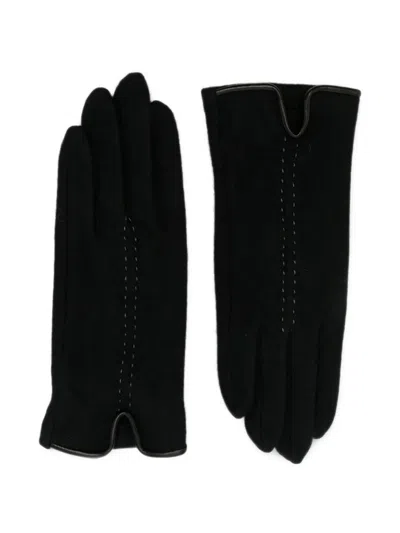 L'apero Belfort Contrast-stitch Leather-trim Gloves In Black