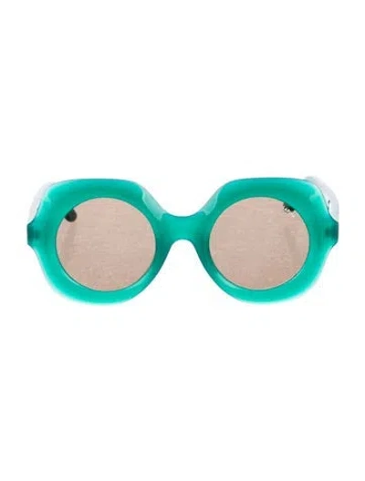 Pre-owned Lapima Round Tinted Sunglasses In Green