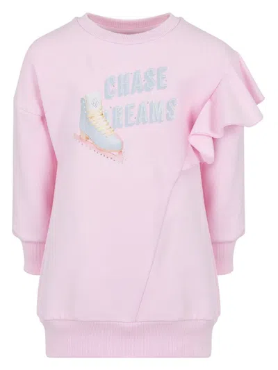 Lapin House Babies' Asymmetrical Ruffle Sleeve Jumper Dress In Pink