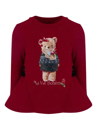 Lapin House Kids' Bear-print Pleated Tracksuit In Red