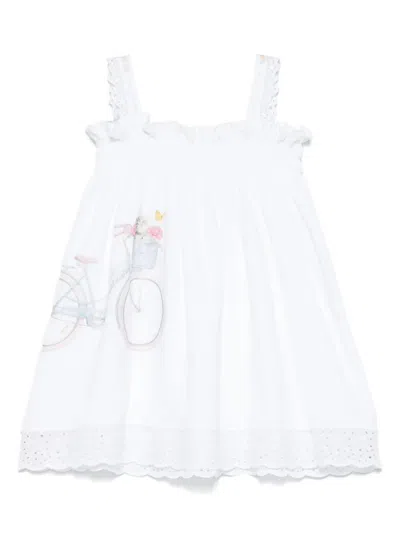 Lapin House Babies' Bicycle-print Dress In White