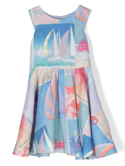 Lapin House Kids' Bow-detail Graphic-print Dress In Blue