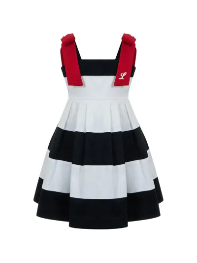 Lapin House Kids' Bow-detail Strip-pattern Dress In Multi
