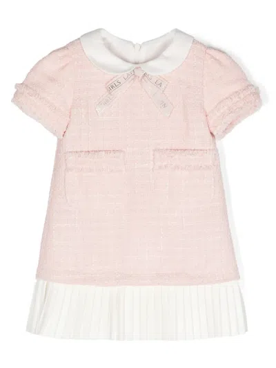 Lapin House Kids' Bow-detail Tweed Dress In Pink