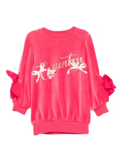 Lapin House Babies' Bow-detailed Velour Dress In Pink