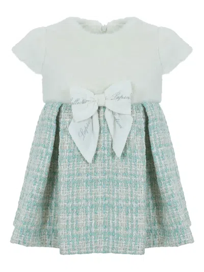 Lapin House Kids' Bow-embellished Tweed Dress In Blue