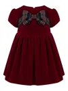 Lapin House Bow-embellished Velvet Dress In Burgundy