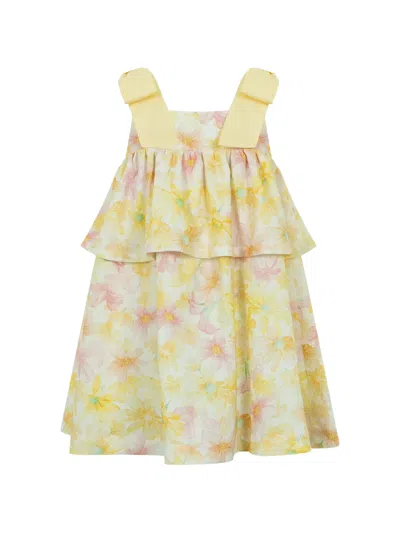 Lapin House Kids' Bow Floral-print Dress In Yellow