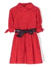 Lapin House Broderie-anglaise Tied-waist Dress In Red