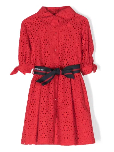 Lapin House Kids' Broderie-anglaise Tied-waist Dress In Red