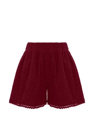 Lapin House Kids' Broderie Scalloped Shorts In Burgundy