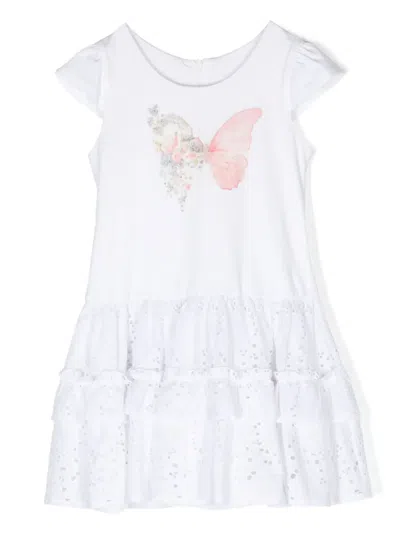 Lapin House Kids' Butterfly-print Panelled Dress In White