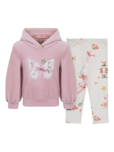 Lapin House Babies' Butterfly-print Velour Tracksuit In Pink