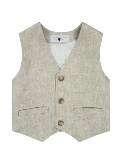 Lapin House Kids' Buttoned Linen Waistcoat In Gray