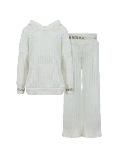 Lapin House Kids' Cable-knit Hoodie Tracksuit Set In White