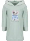 Lapin House Cat-print Hooded Cotton Dress In Green