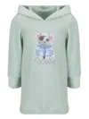 Lapin House Cat-print Hooded Cotton Dress In Green