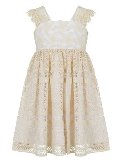 Lapin House Babies' Crochet Empire Dress In Neutrals