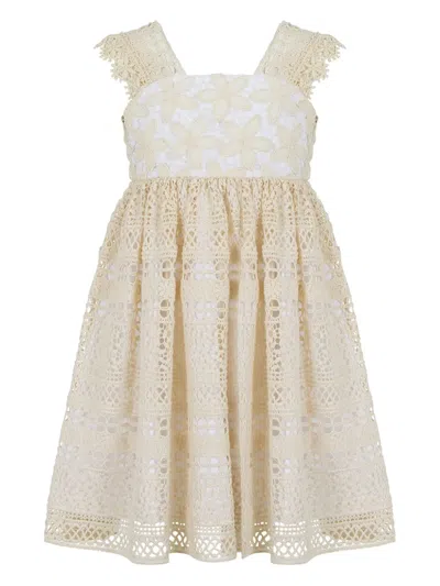 Lapin House Kids' Crochet Empire Dress In Neutrals