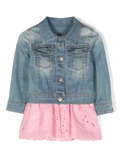Lapin House Babies' Denim Jacket Dress Set In Pink