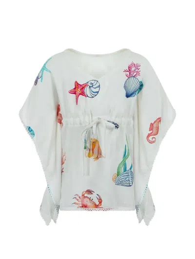 Lapin House Kids' Drawstring Sea Life-print Top In Multi