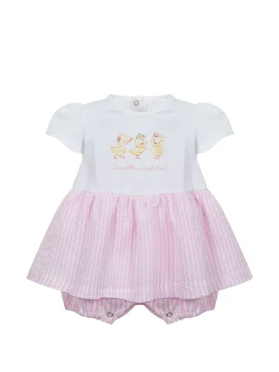 Lapin House Babies' Duck-print Striped Romper In White