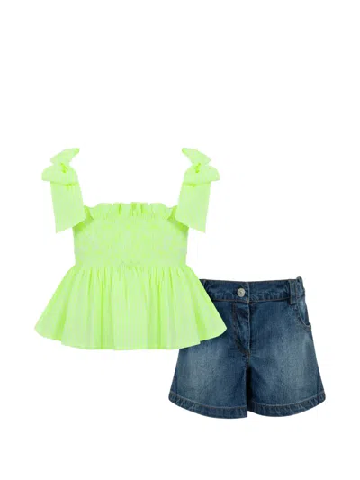 Lapin House Kids' Embellished Denim Shorts Set In Green
