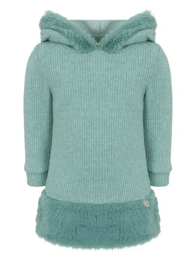 Lapin House Kids' Faux-fur Hooded Dress In Green