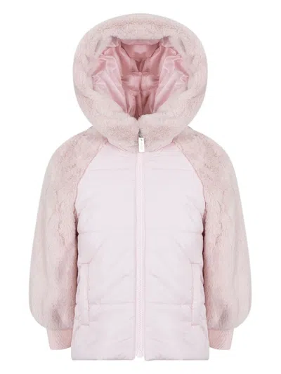 Lapin House Kids' Faux Fur Sleeve Padded Jacket In 粉色