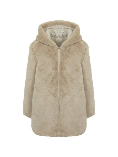 Lapin House Babies' Faux-fur Hooded Coat In Neutrals