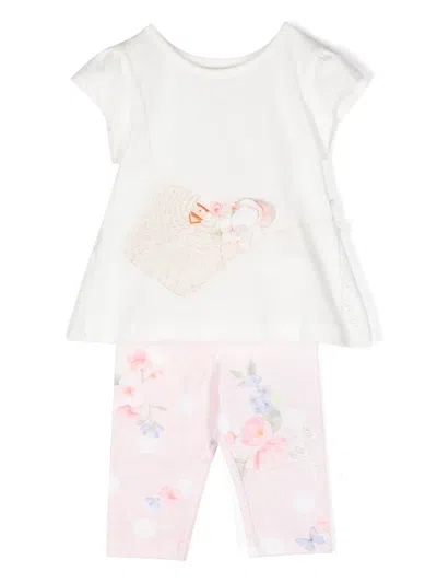 Lapin House Babies' Floral-appliqué Ruffled Tracksuit In Pink
