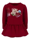 Lapin House Floral Bear Print Combined Dress In Red