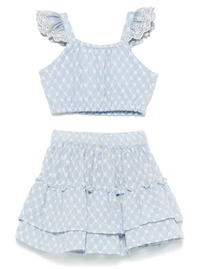 Lapin House Kids' Floral-embroidered Skirt Set In Blue