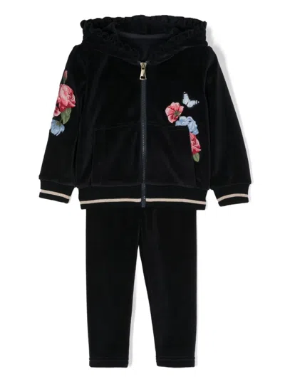 Lapin House Kids' Floral-embroidered Terry-cloth Tracksuit In Blue