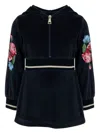Lapin House Floral-embroidered Velvet Dress In Blue
